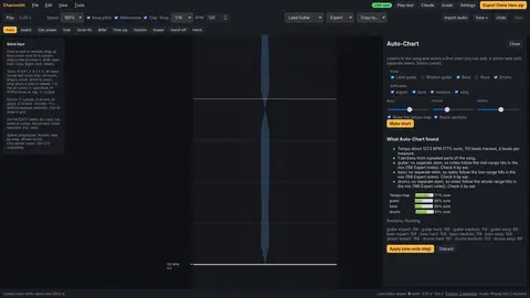 Chartsmith Auto-Chart: one button builds a tempo map, sections and notes for every difficulty.