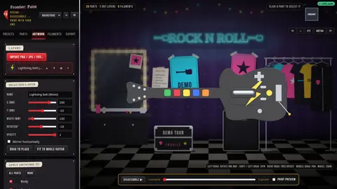 Frontier: Paint Artwork tab placing an image on chosen parts of the guitar.